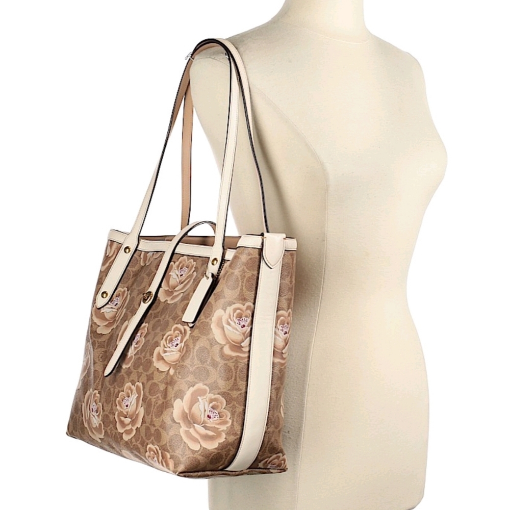 Coach Floral Logo Print Tote